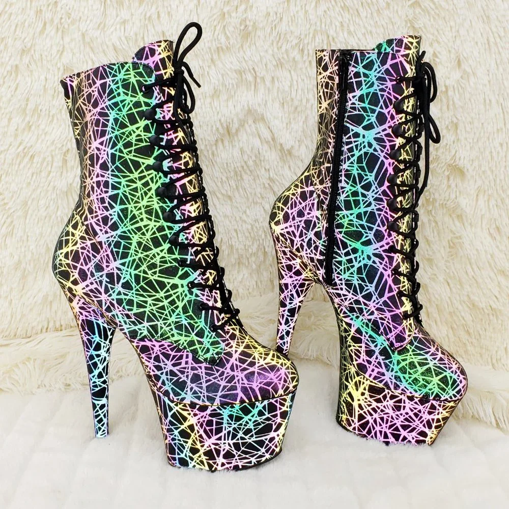 Reflective Geometric Platform High Heel Ankle Boots - Picture 13 of 17